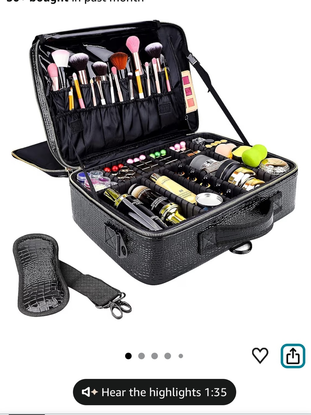 Black Croc-Embossed Cosmetic travel case